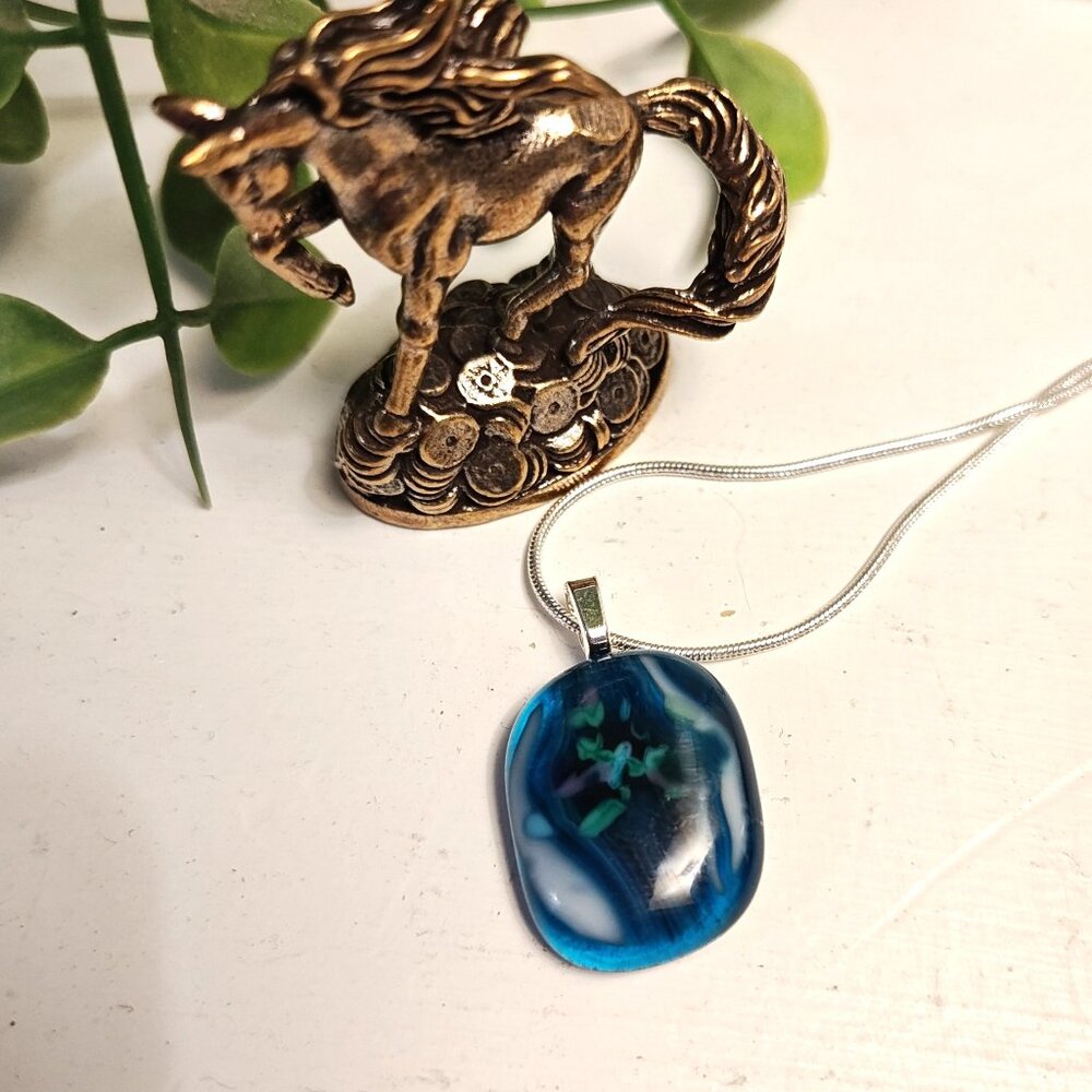 Ooak ocean inspired sculptured pendant necklace, Handcrafted fused glass jewelry